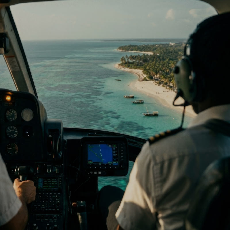 A view of the coast from the cockpit, as seen by two pilots